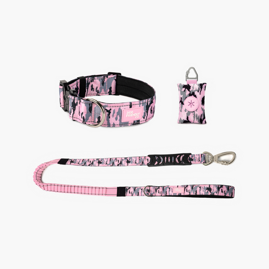 Halsband-Set für Spaziergänge - Rosa Camouflage